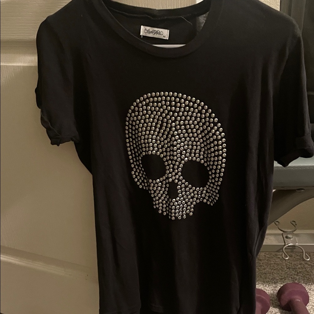 Lauren Moshi Black Shirt with Silver Studded Skull